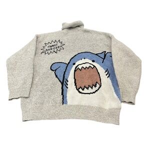 Shark Graphic Turtleneck Sweater Mens XL Gray Blue I'm Not Danger Graphic